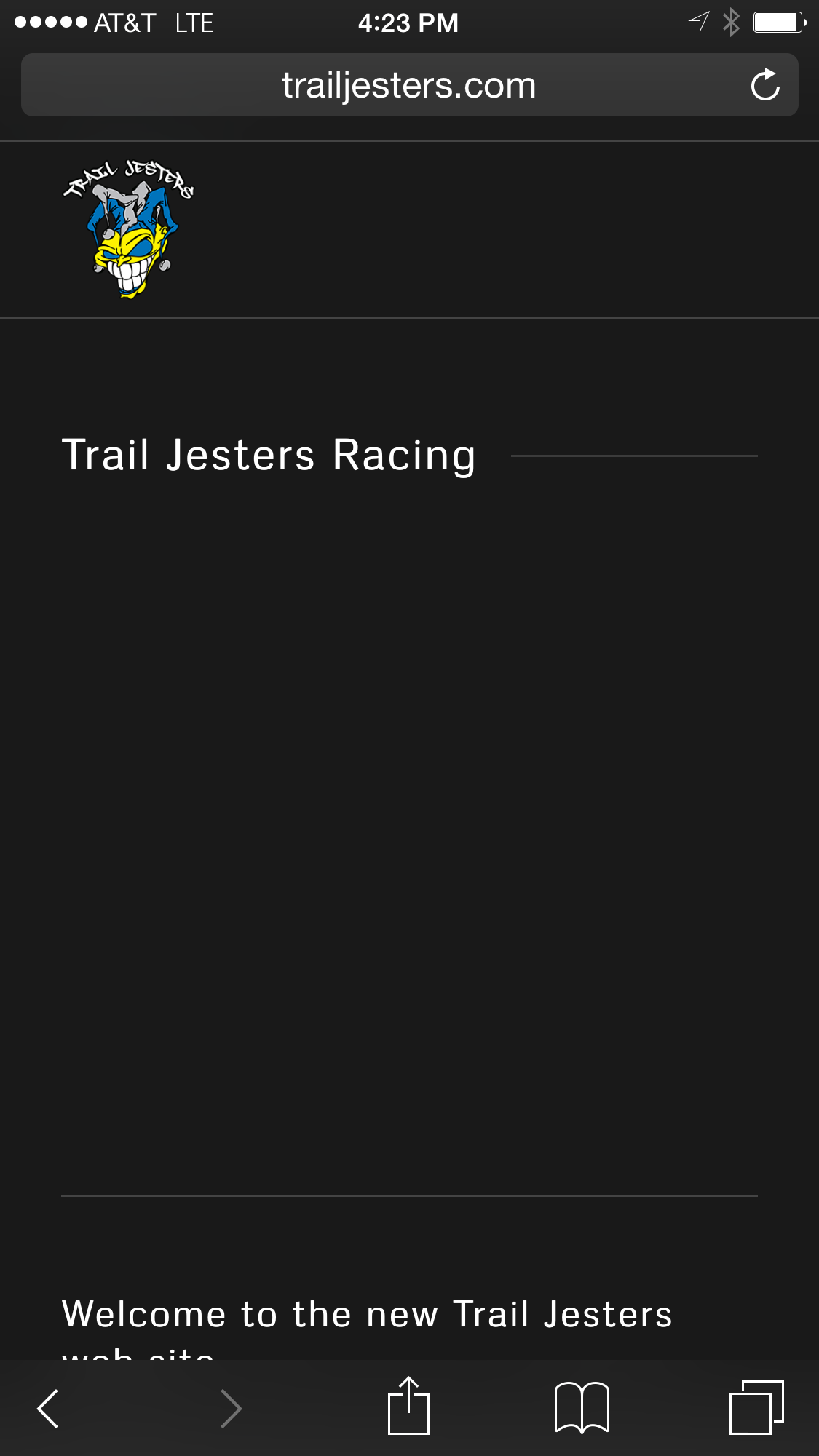 trailjesters.com home page as seen from iphone 6+ in safari